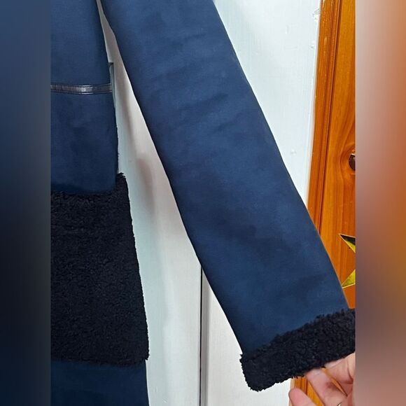 Zara Blue Faux Suede Shearling OVERCOAT Jacket Teddy Coat Long Size XS - Picture 10 of 12
